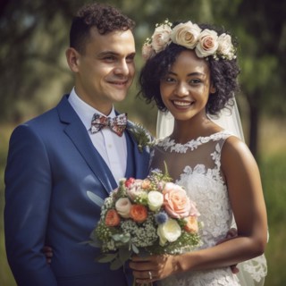 Wedding couple of different skin colors