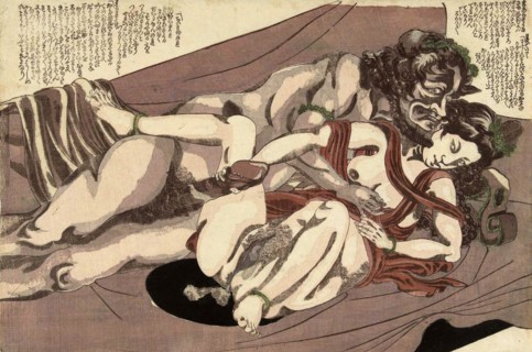Satyr and nymph making love