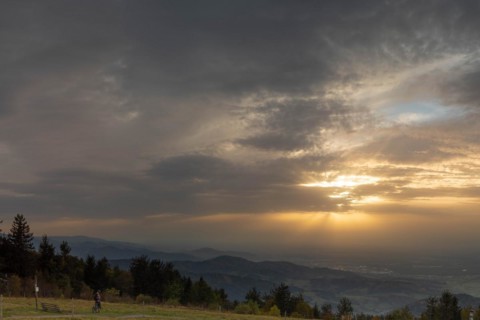 View from the Kandel mountain over the Elz valley at sunset