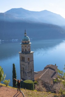 Woman Joy the View over Church Tower Santa Maria del Sasso