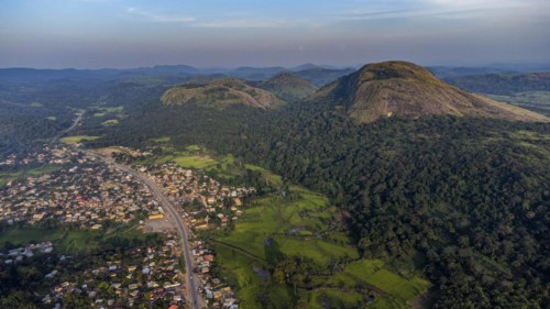 Aerial of the granite mountains in Central Guinea