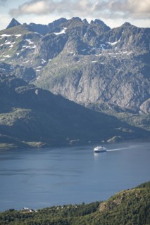 Hurtigruten cruise ship in the fjord