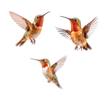 Set of three of the beautiful endangered rufous hummingbird