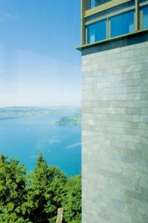 Hotel Five Stars Buergenstock over Lake Lucerne and Mountain in Sunny Day in Buergenstock