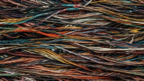 Truly seamless tile of colorful computer cables and wires abstract background