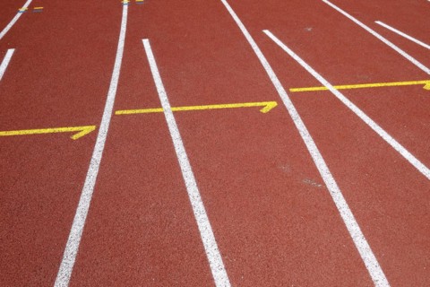 Lines on a tartan track sports field