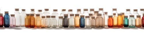 Seamless tileable rows of medicine and drug bottles on a white background