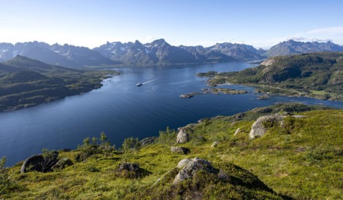 Hurtigruten cruise ship in the fjord