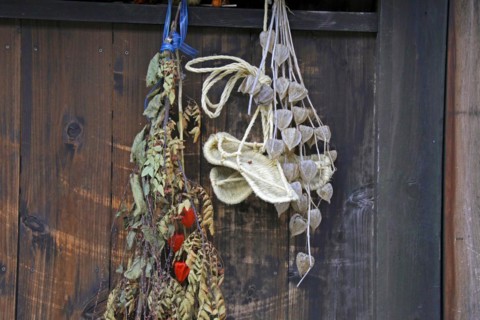 House front hanging straw sandals Waraji at Narai-juku traditional small town in Nagano Japan