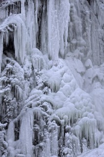 Frozen Radau waterfall in winter near Bad Harzburg