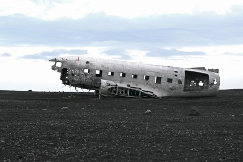 Plane wreckage on the lava beach of Solheimasandur on the south coast of Iceland