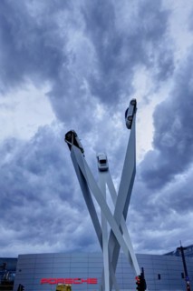 Porscheplatz with sculpture Inspiration 911 by artist Gerry Judah