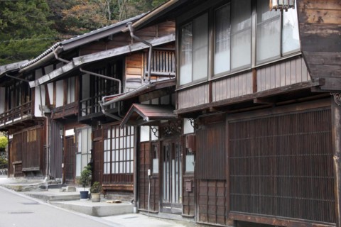 Row of houses at Narai-juku traditional small town in Nagano Japan Asia