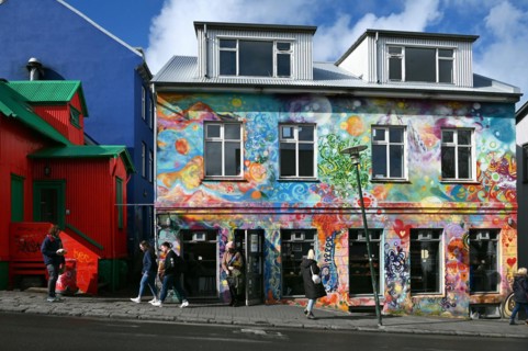 Colourful house with Braud & Co bakery in Reykjavik