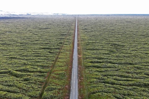 Ring Road 1 through moss-covered lava fields on the south coast of Iceland