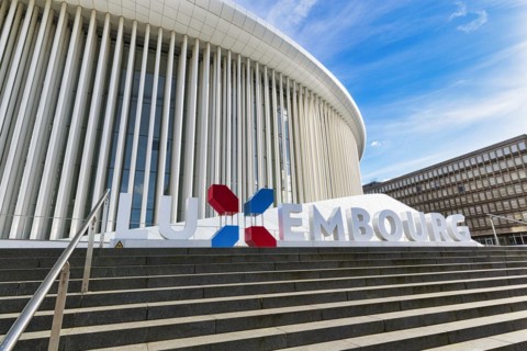 Philharmonie Luxembourg with lettering