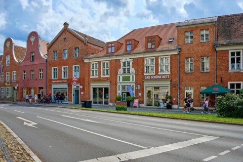 Street and house layout with architecture typical for this district
