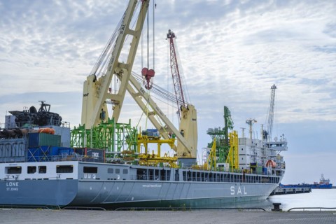 The heavy-lift carrier LONE of SAL Heavy Lift GmbH in the port of Mukran
