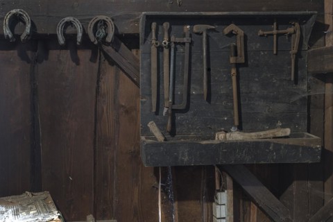 Tool panel in a historic hammer mill from the 19th century