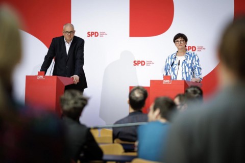 (R-L) Press conference with Saskia Esken, SPD chairperson, and Andreas Bovenschulte, top candidate