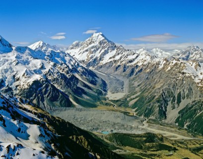Aerial view of Mount cook mountain range Southern Alps South Island New Zealand