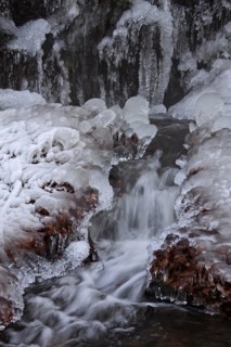 Frozen Radau waterfall in winter near Bad Harzburg