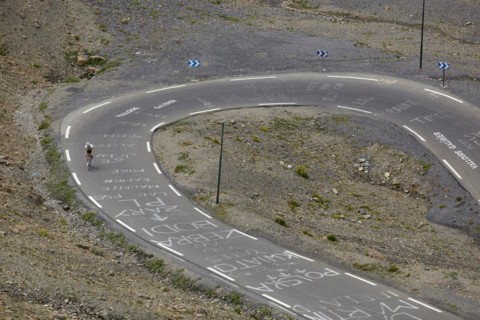 Cyclists on the Col du Galibier