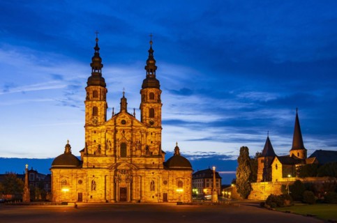 The landmark of the city of Fulda at sunset