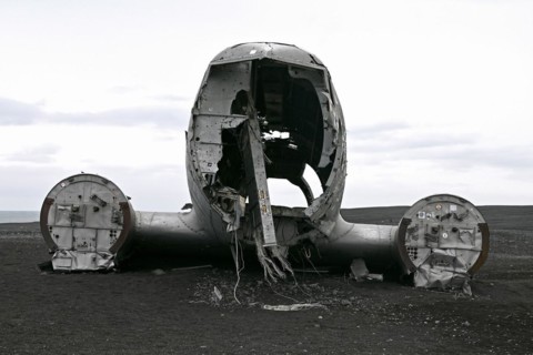 Plane wreckage on the lava beach of Solheimasandur on the south coast of Iceland