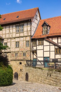 Historic medieval castle and abbey buildings on the Schlossberg