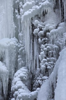 Frozen Radau waterfall in winter near Bad Harzburg