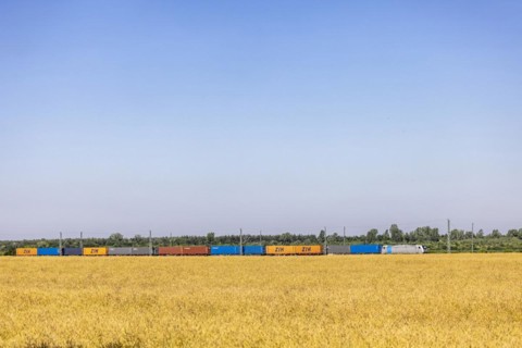 Goods train on an open track near Graefenhainichen