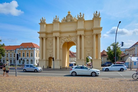 Traffic situation on Luisenplatz at the Brandenburg Gate in Potsdam