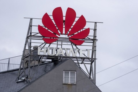 Huawei lettering with associated corporate symbol