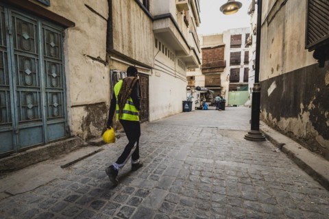 Construction workers in the old city of Jeddah