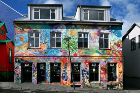 Colourful house with Braud & Co bakery in Reykjavik