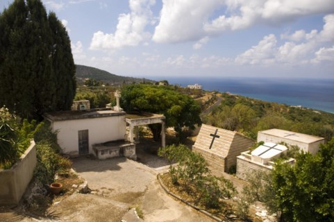 Christian graveyard in bYblos with a view over the Mediterranean sea Lebanon Middle East