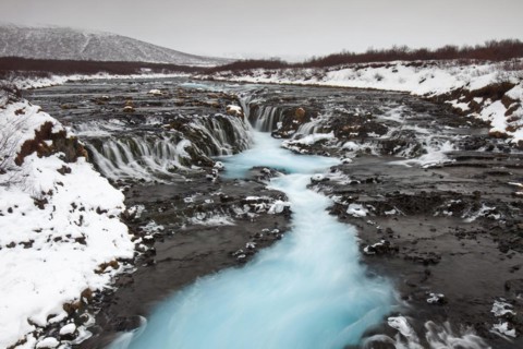 Bruarfoss waterfall in winter