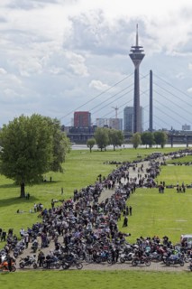 Motorbike meeting on the Duesseldorf Rhine meadows