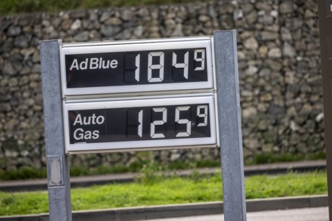 Price board at a petrol station