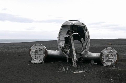 Plane wreckage on the lava beach of Solheimasandur on the south coast of Iceland
