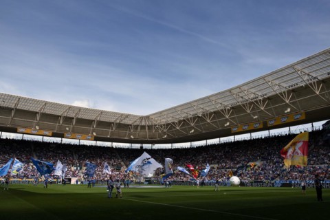 Opening of a Bundesliga match with flags
