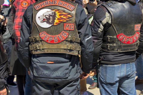 Back of a cowl by the Russian Night Wolves