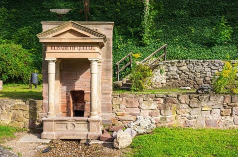Fountain of the historic Elisabeth Spring in the spa gardens of Bad Frankenhausen