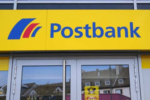 Sign with lettering and logo Postbank