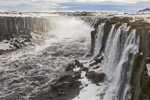 Selfoss waterfall on the river Joekulsa a Fjoellum in in the Joekulsargljufur canyon in winter