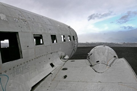 Plane wreckage on the lava beach of Solheimasandur on the south coast of Iceland