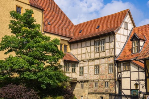 Historic medieval castle and abbey buildings on the Schlossberg