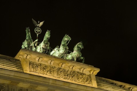 Brandenburg Gate Quadriga at night Berlin Germany