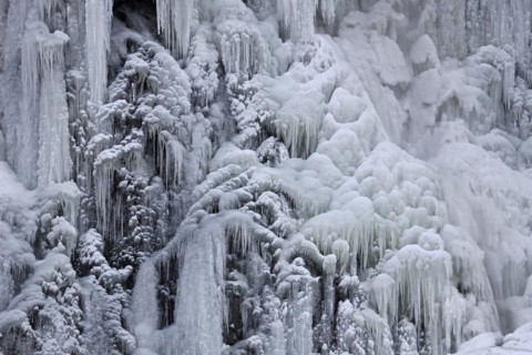 Frozen Radau waterfall in winter near Bad Harzburg